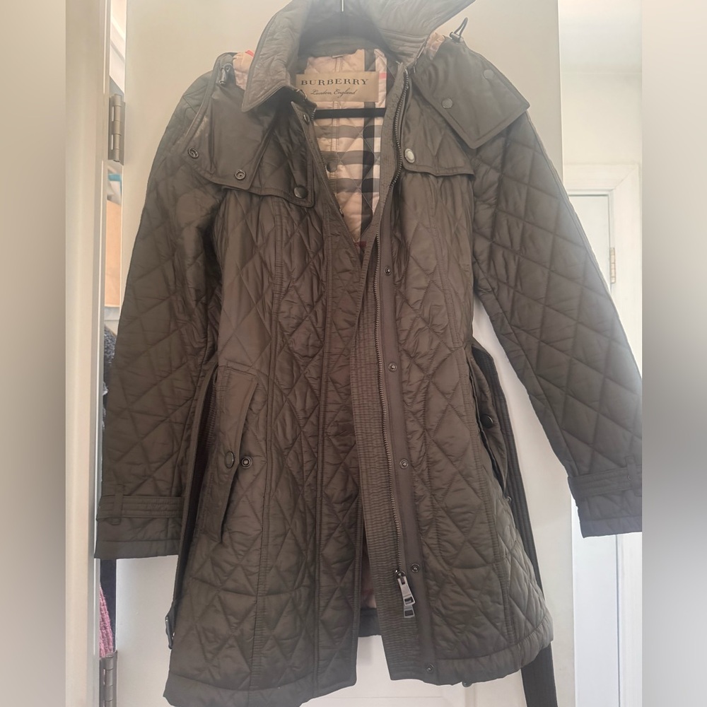 Burberry Quilted Trench Coat - Olive